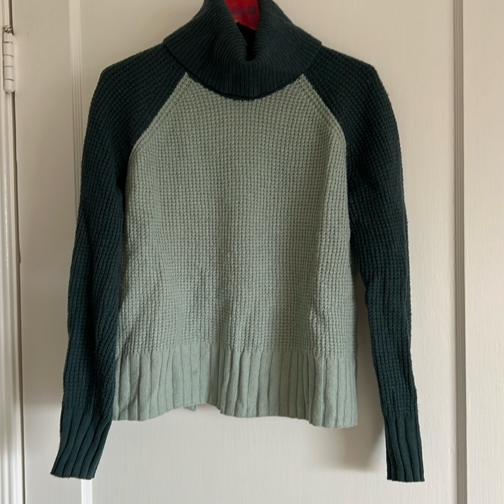 Green Madewell turtleneck sweater with crisscross back